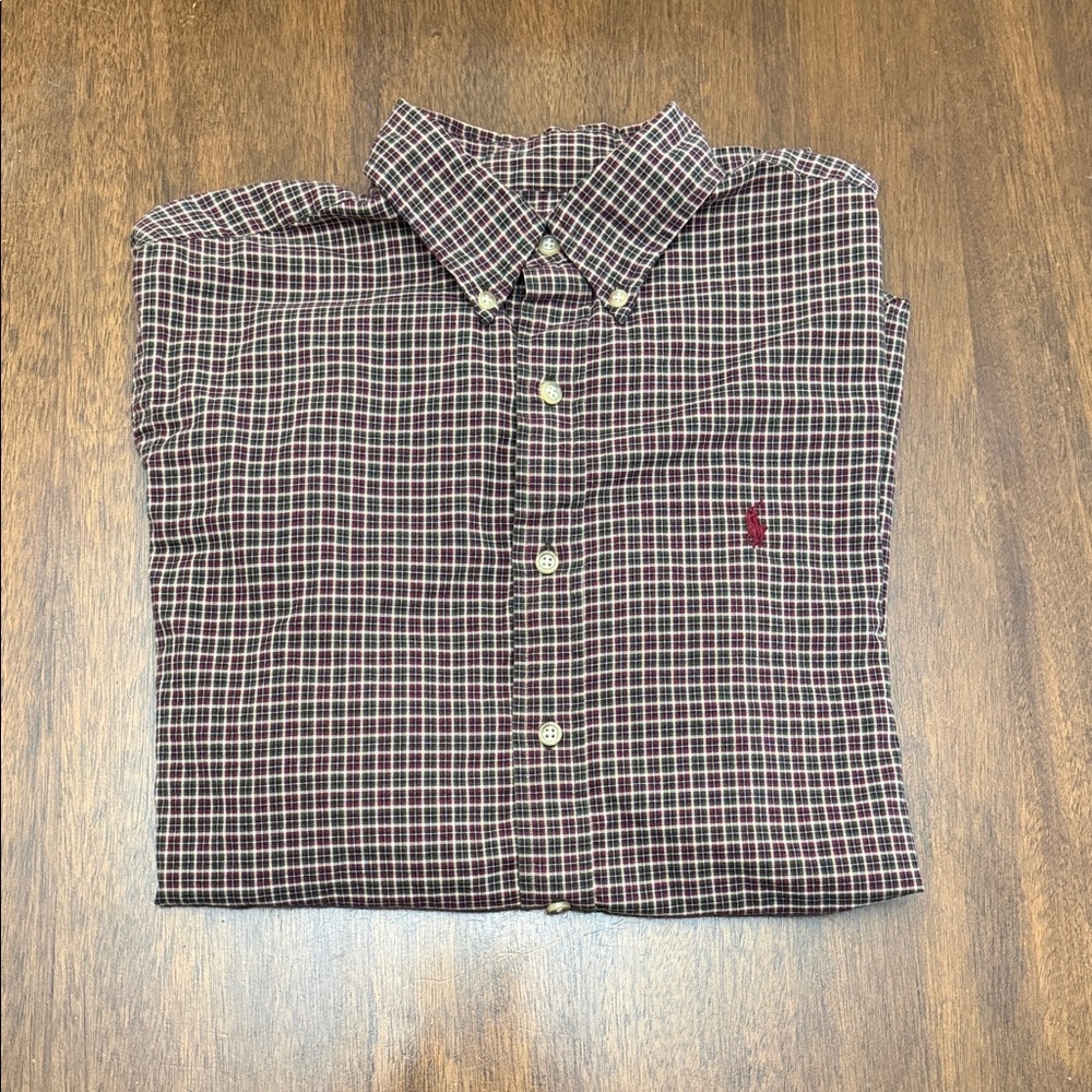 Ralph Lauren Men's Checkered Button-Down Shirt - Black & Red 100% Cotton- M
